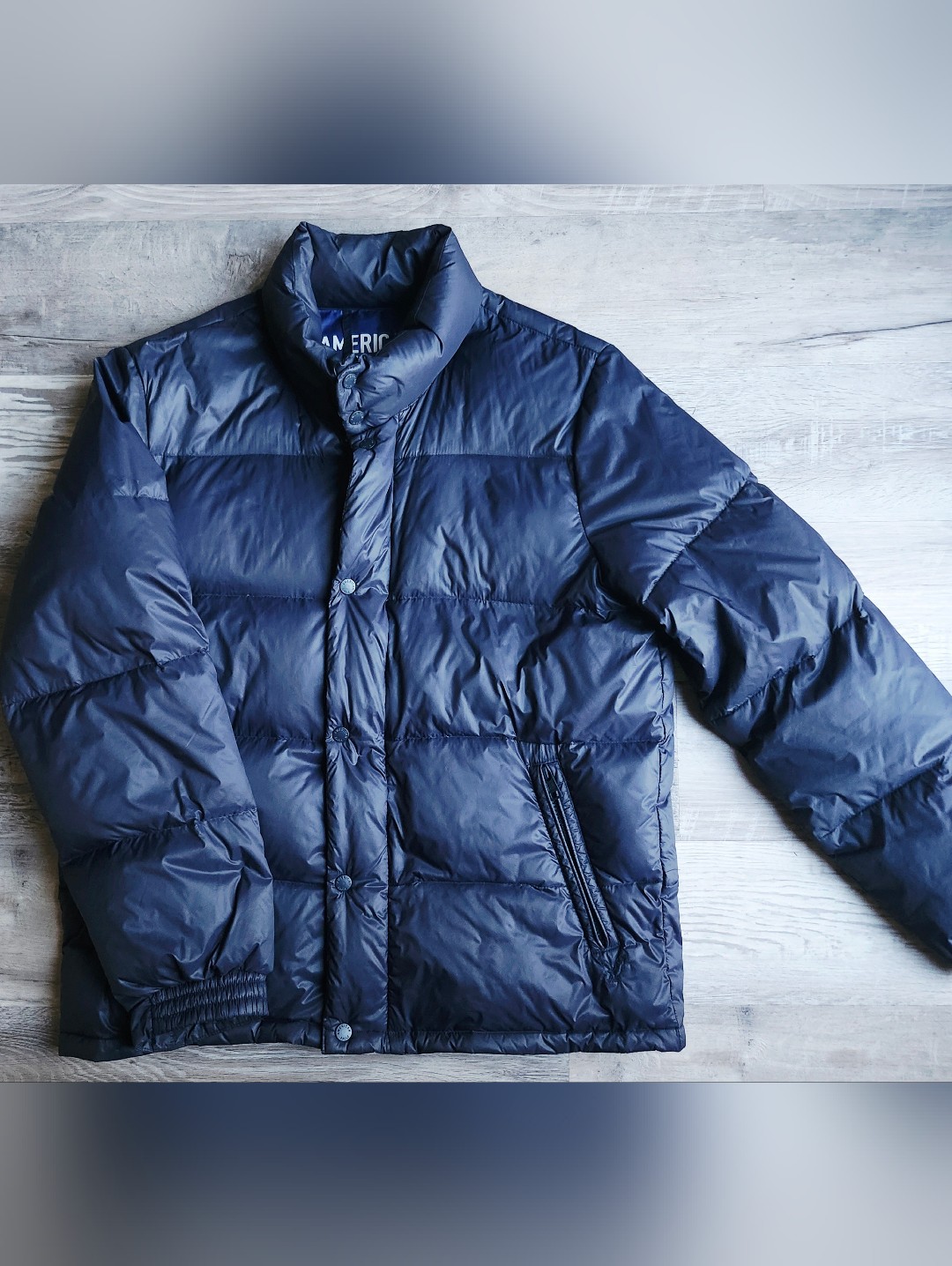 American Eagle Mens Blue Down Puffer Jacket Full Zip Quilted Medium